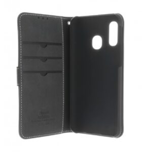 Insmat Exclusive Flip Case - Vikbart fodral för mobiltelefon - genuint läder, polyuretan, polykarbonat - svart - för Samsung Galaxy A40