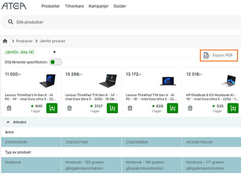 Jämförelse av produkter i pdf-format