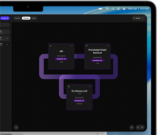 MacBook Air, på skärmen visas ett LLM-arbetsflöde i WebAI