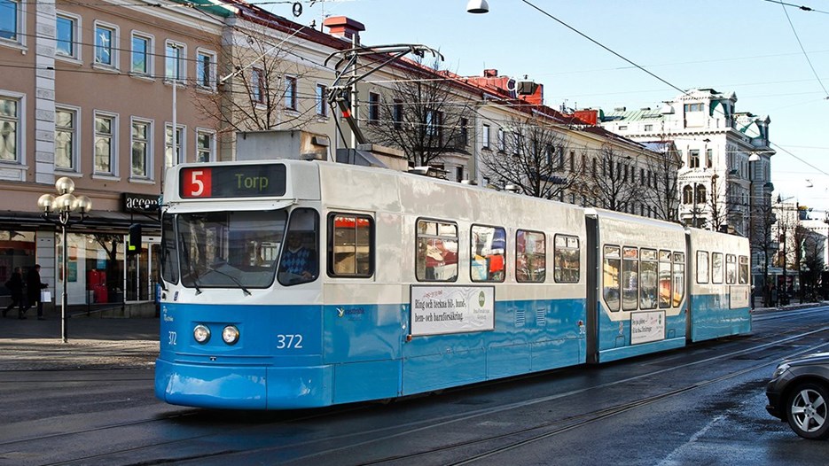 Stadsbild från Göteborg med spårvagn
