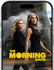 En iPhone Air-skärm som visar serien The Morning Show på Apple TV+.