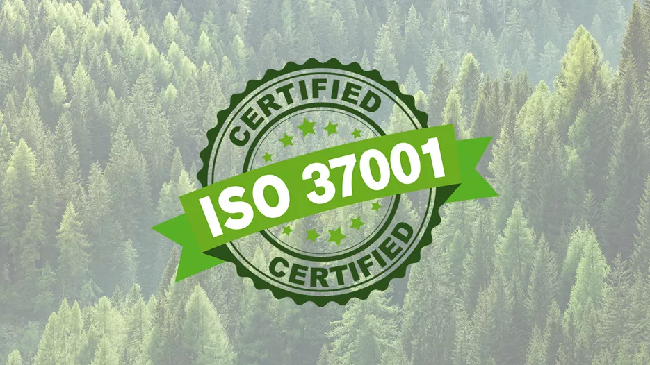 Bild på en skog med ISO 37001 logo