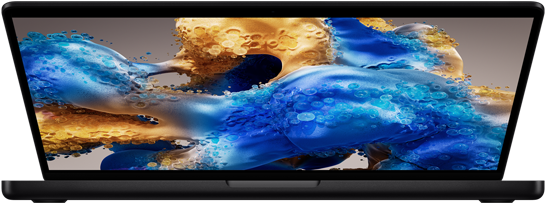 En något öppen MacBook Pro där man ser en färgglad skärm