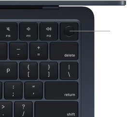 Touch ID-sensor i det övre högra hörnet av tangentbordet på MacBook Air 