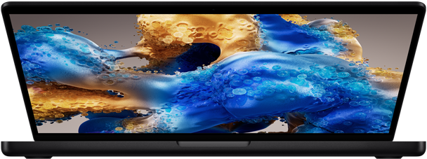 En något öppen MacBook Pro där man ser en färgglad skärm