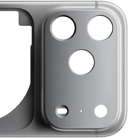 iPhone 17 Pro, sedd bakifrån, unibody-hölje i pressat aluminium