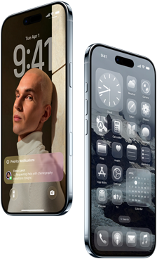 Två iPhone Air, sedda framifrån, från sidan, tunn profil, låsskärm och hemskärm